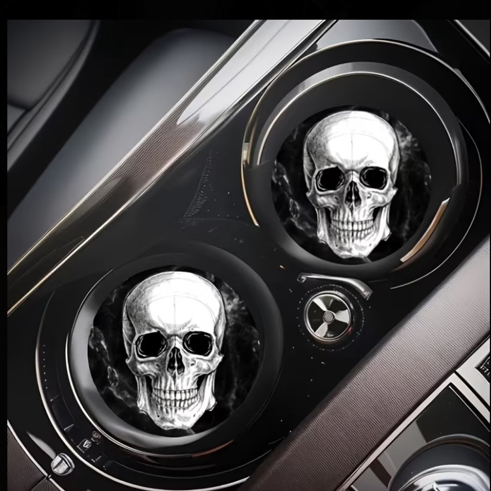 Skull Print Car Cup Coasters 2 pack